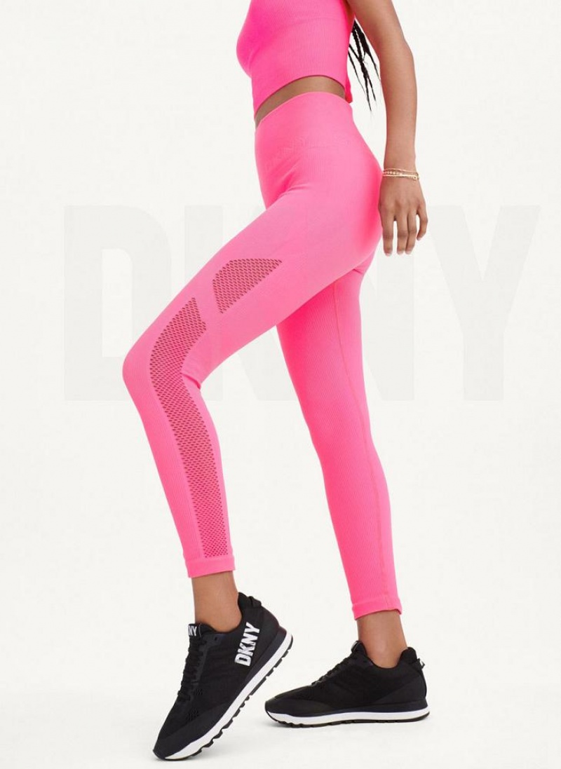 DKNY Rib Knit High Waisted Seamless Women's Leggings Pink | Ireland_D1945