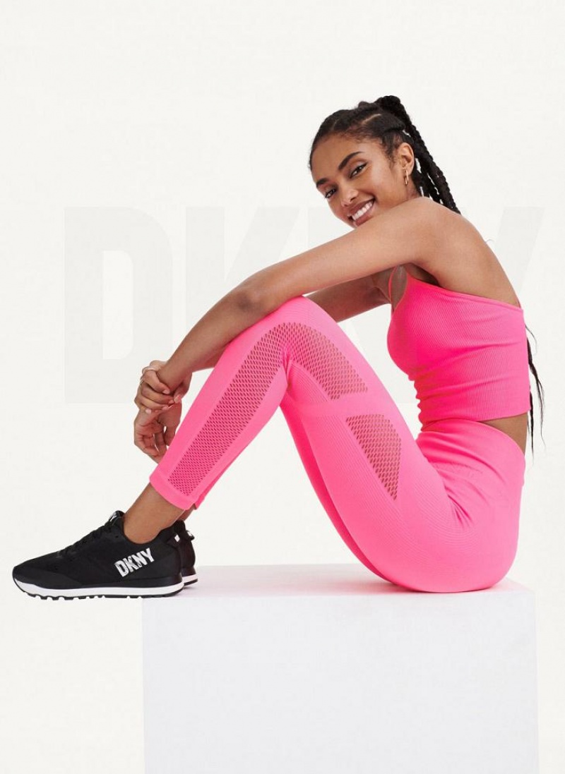 DKNY Rib Knit High Waisted Seamless Women's Leggings Pink | Ireland_D1945