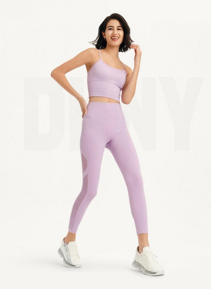 DKNY Rib Knit High Waisted Seamless Women's Leggings Purple | Ireland_D0259