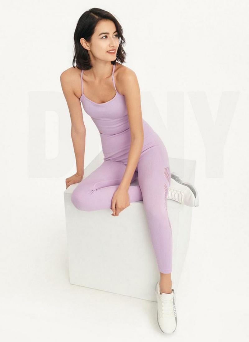 DKNY Rib Knit High Waisted Seamless Women's Leggings Purple | Ireland_D0259