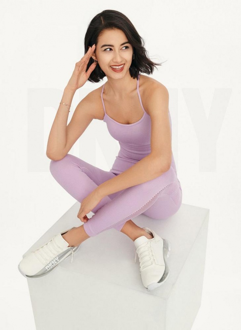 DKNY Rib Knit High Waisted Seamless Women's Leggings Purple | Ireland_D0259