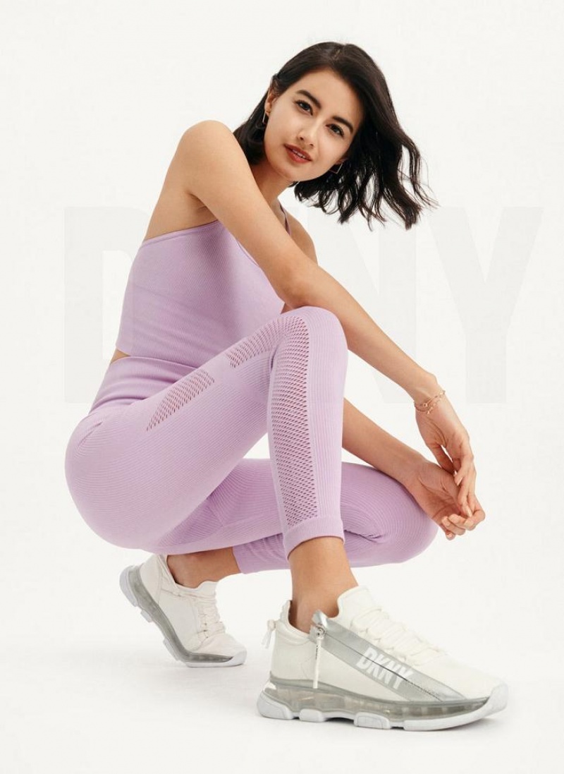 DKNY Rib Knit High Waisted Seamless Women's Leggings Purple | Ireland_D0259