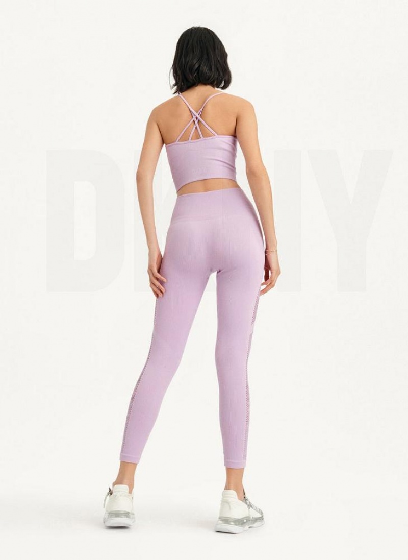 DKNY Rib Knit High Waisted Seamless Women's Leggings Purple | Ireland_D0259