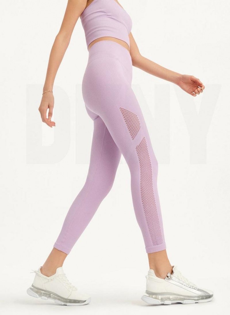 DKNY Rib Knit High Waisted Seamless Women\'s Leggings Purple | Ireland_D0259