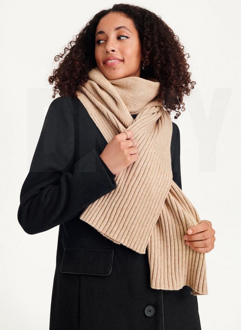 DKNY Rib Knit Oblong Women's Scarf Beige | Ireland_D0120