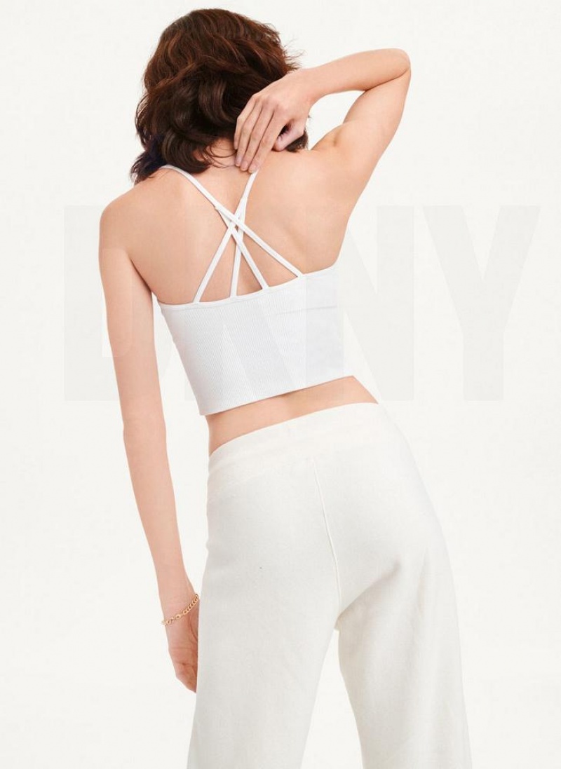 DKNY Rib Knit Seamless Crop Women's Tank Top White | Ireland_D0806