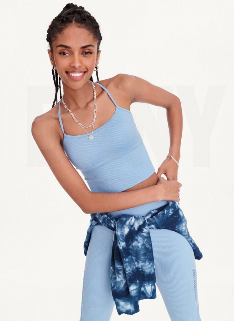 DKNY Rib Knit Seamless Crop Women's Tank Top Blue | Ireland_D1321