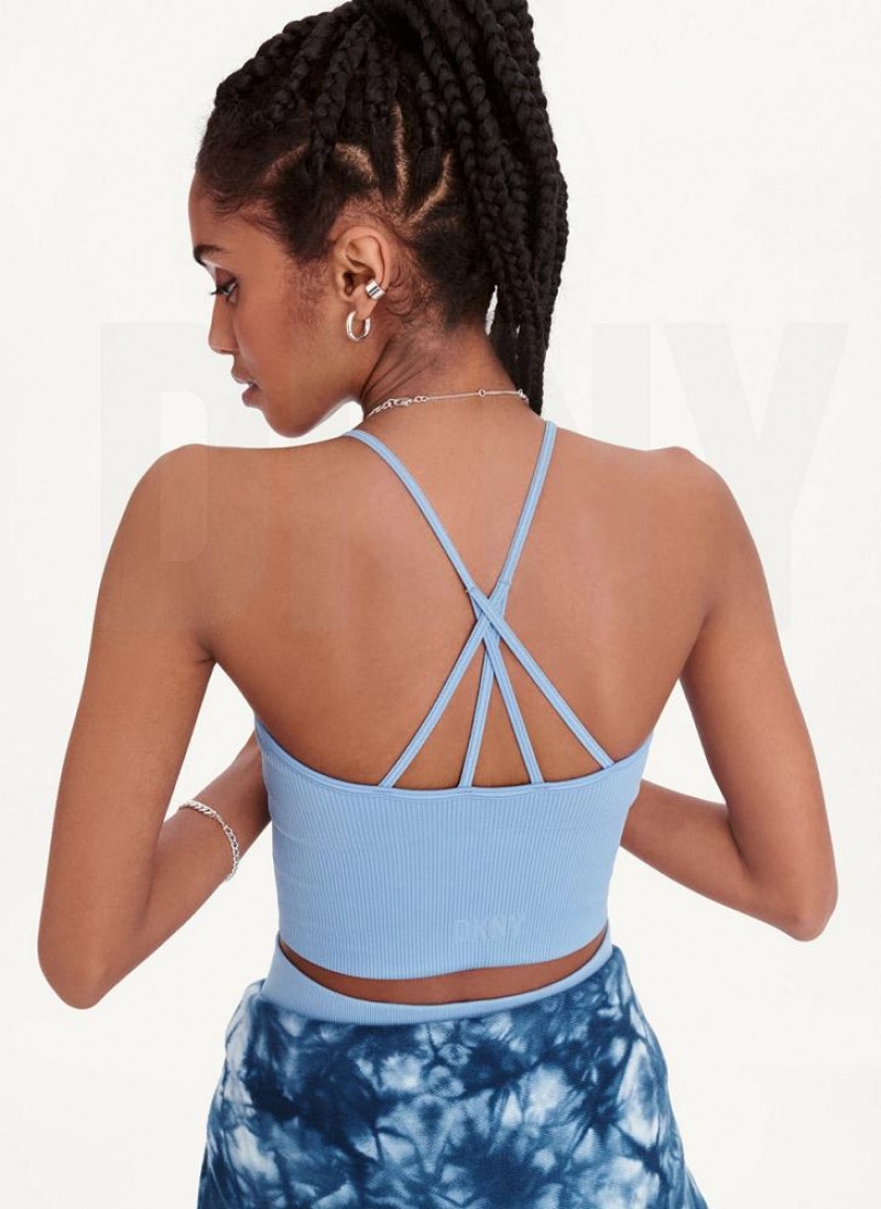 DKNY Rib Knit Seamless Crop Women's Tank Top Blue | Ireland_D1321