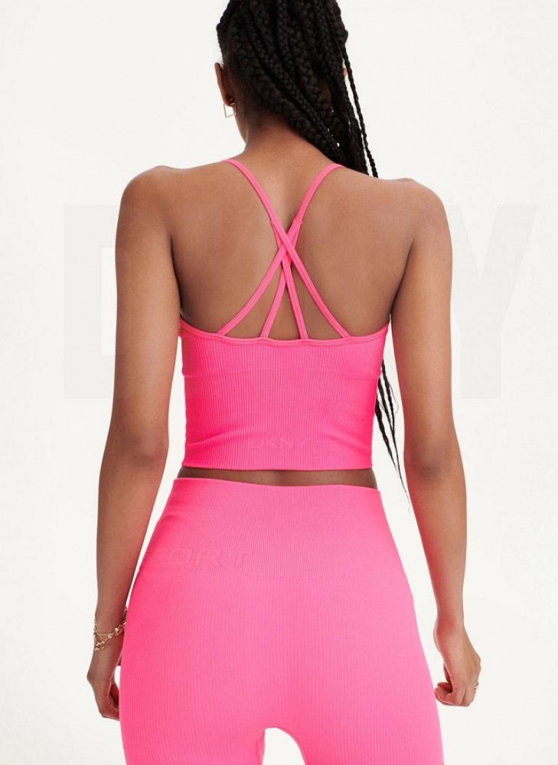 DKNY Rib Knit Seamless Crop Women's Tank Top Pink | Ireland_D1206