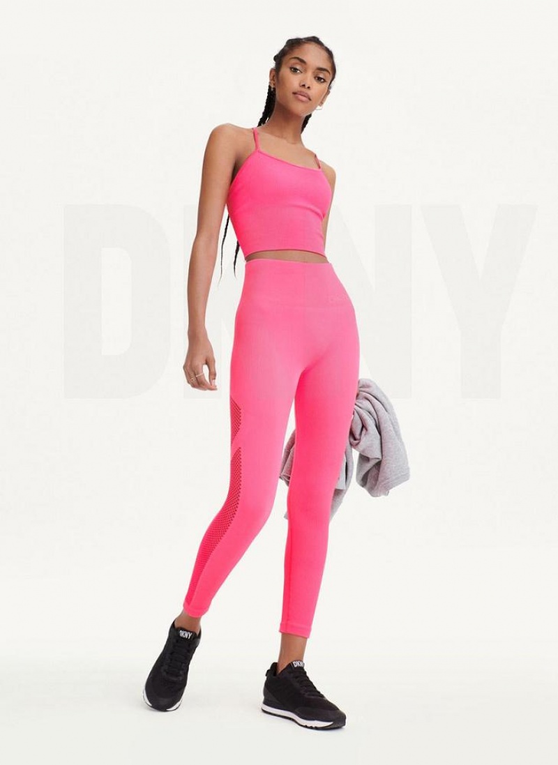 DKNY Rib Knit Seamless Crop Women's Tank Top Pink | Ireland_D1206