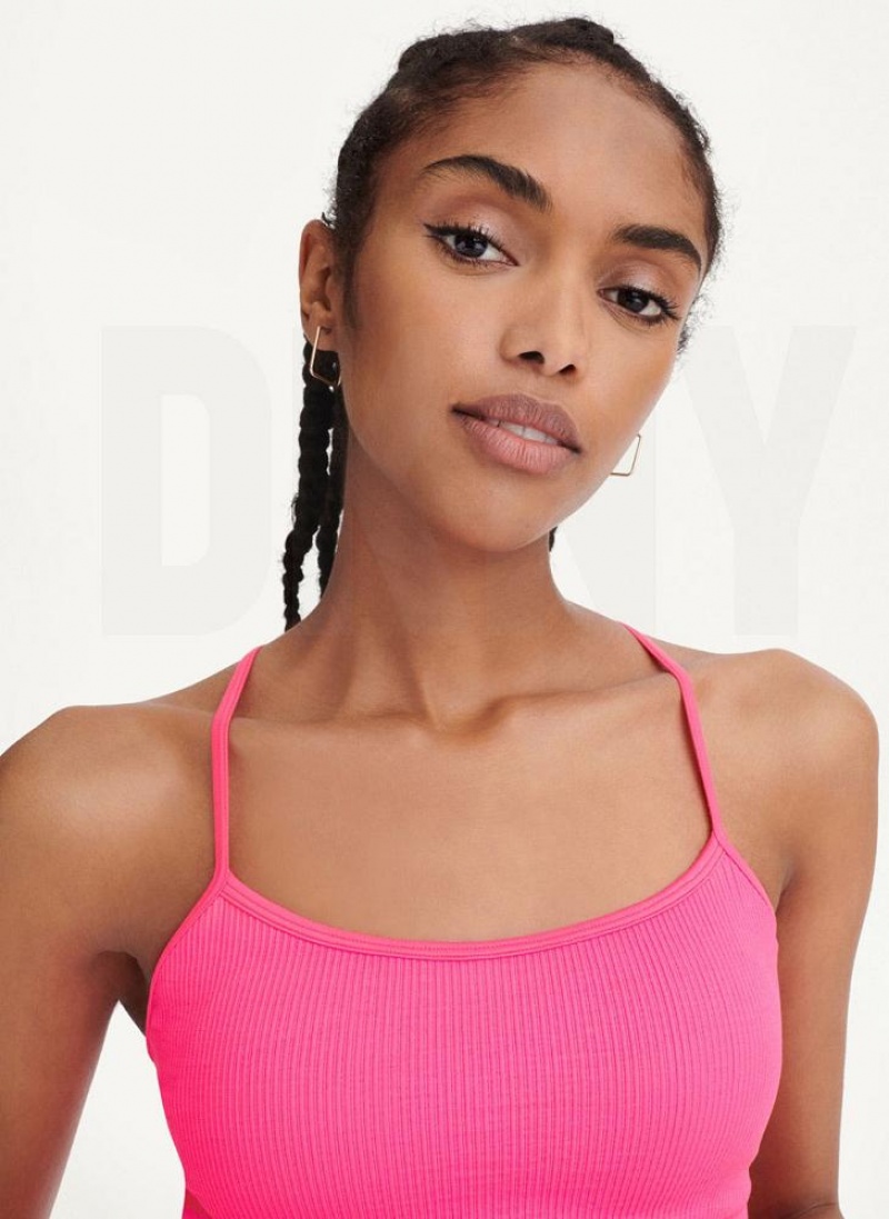 DKNY Rib Knit Seamless Crop Women's Tank Top Pink | Ireland_D1206