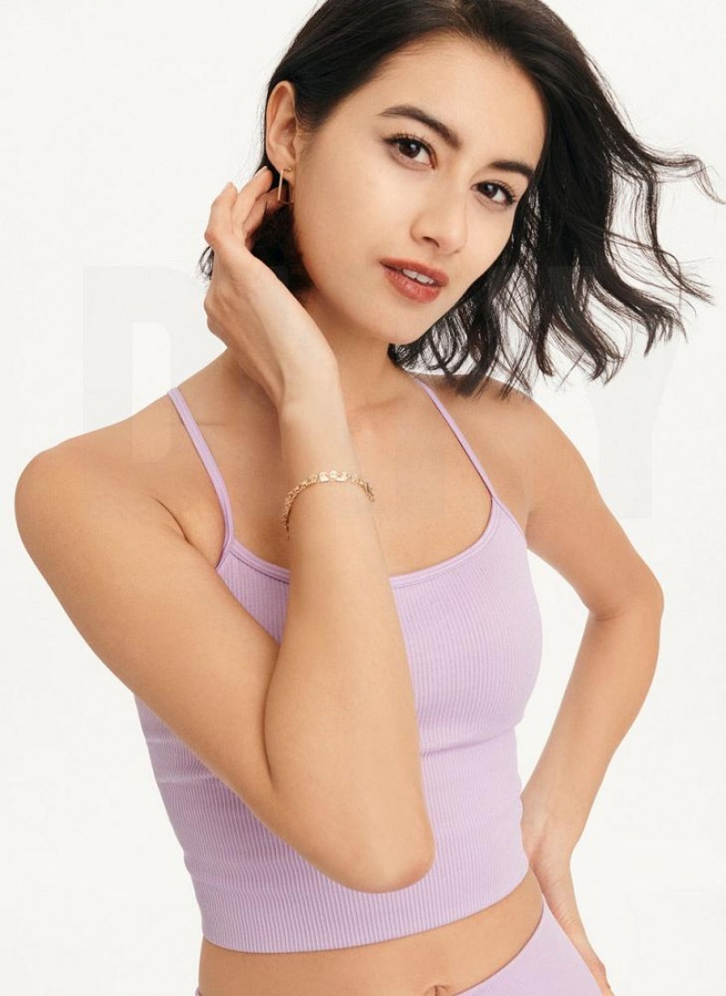 DKNY Rib Knit Seamless Crop Women's Tank Top Purple | Ireland_D0807