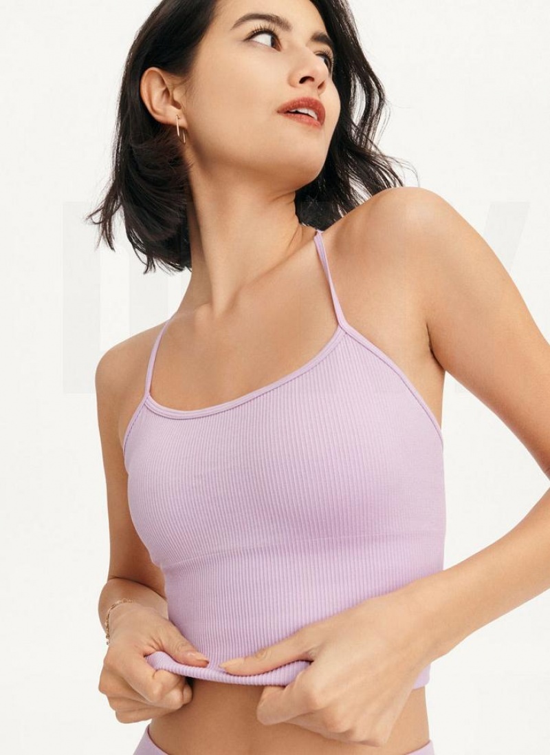 DKNY Rib Knit Seamless Crop Women\'s Tank Top Purple | Ireland_D0807