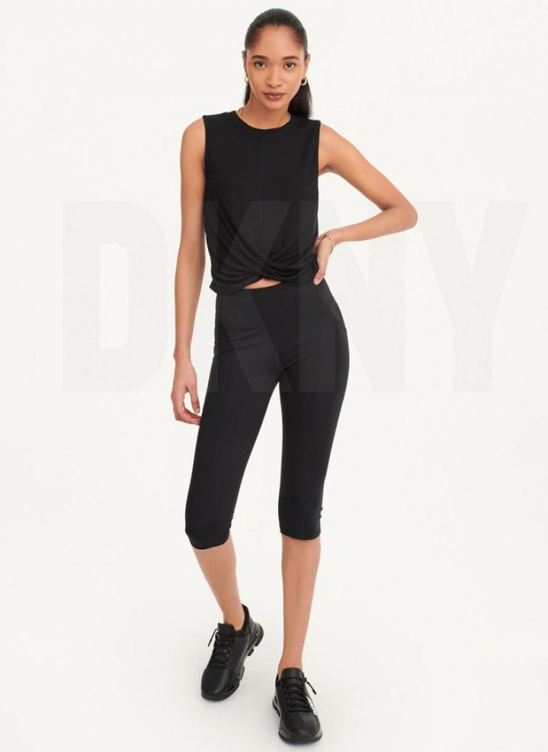 DKNY Rib Twist Front Women's Tank Top Black | Ireland_D1942