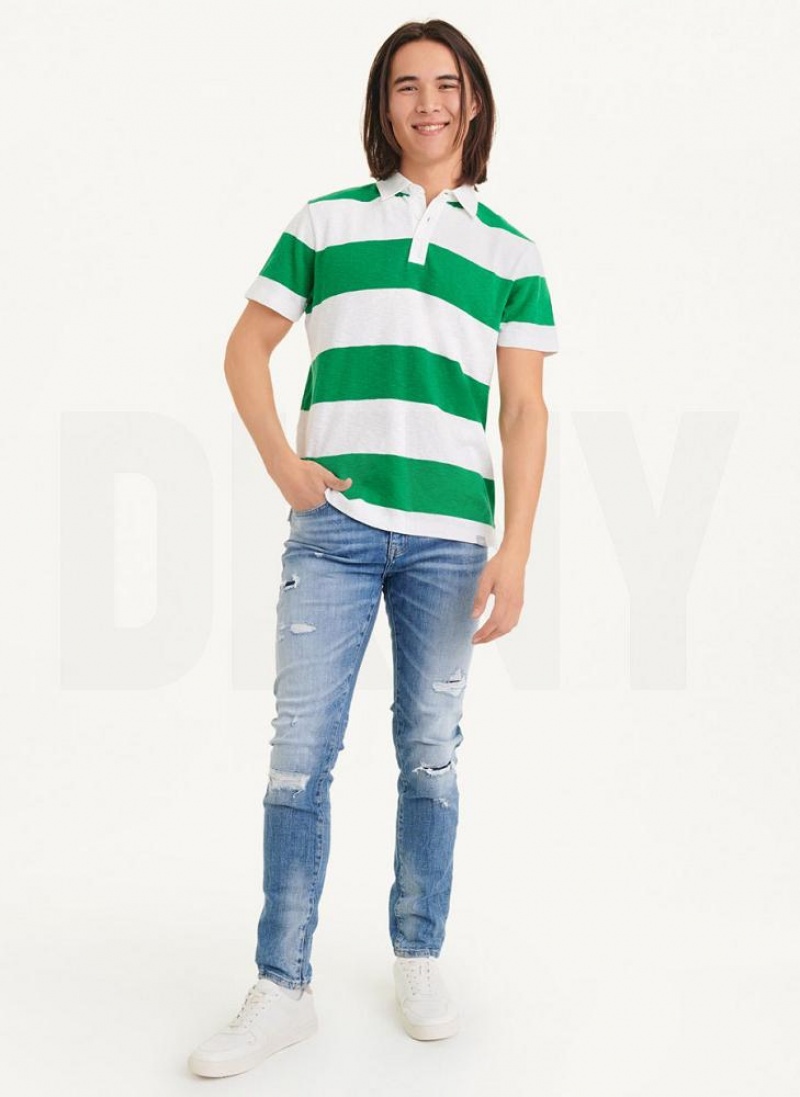 DKNY Rugby Stripe Men's Polo Shirts Green | Ireland_D0534