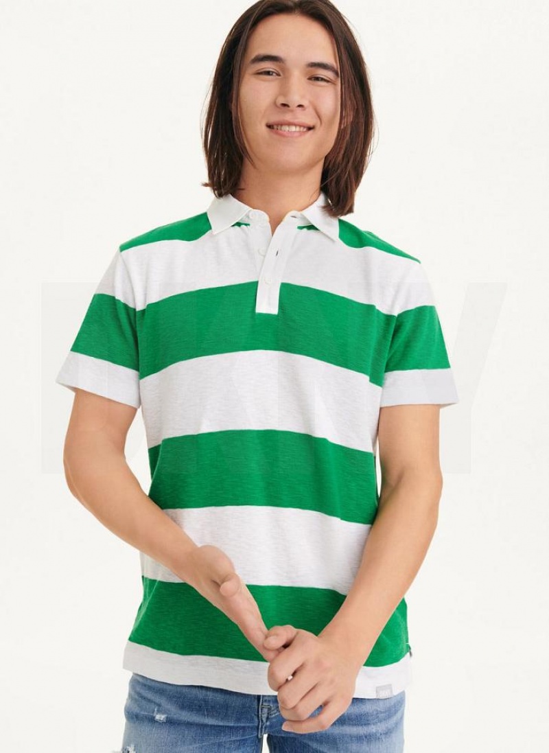 DKNY Rugby Stripe Men\'s Polo Shirts Green | Ireland_D0534