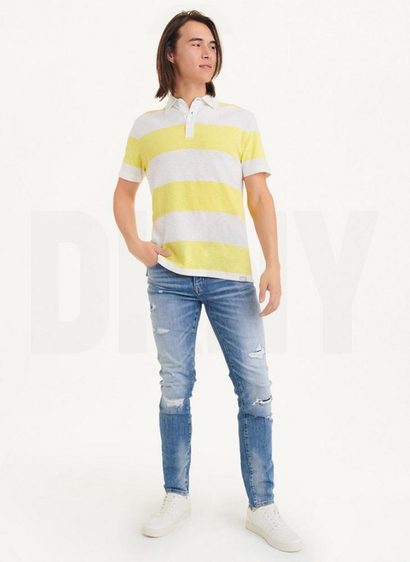 DKNY Rugby Stripe Men's Polo Shirts Yellow | Ireland_D1142