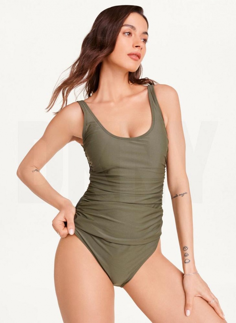 DKNY Scoop Neck One-Piece Women's Swimsuits Olive | Ireland_D1924