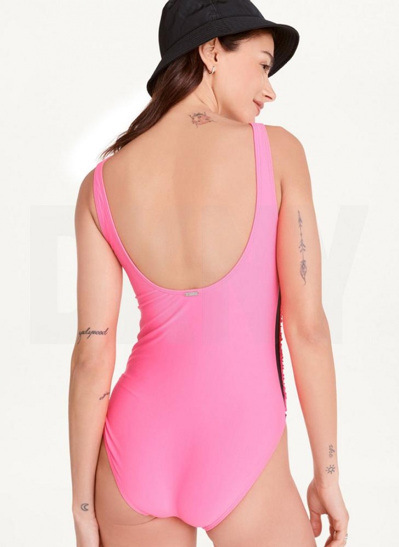 DKNY Scoop Neck One-Piece Women's Swimsuits Pink | Ireland_D1264