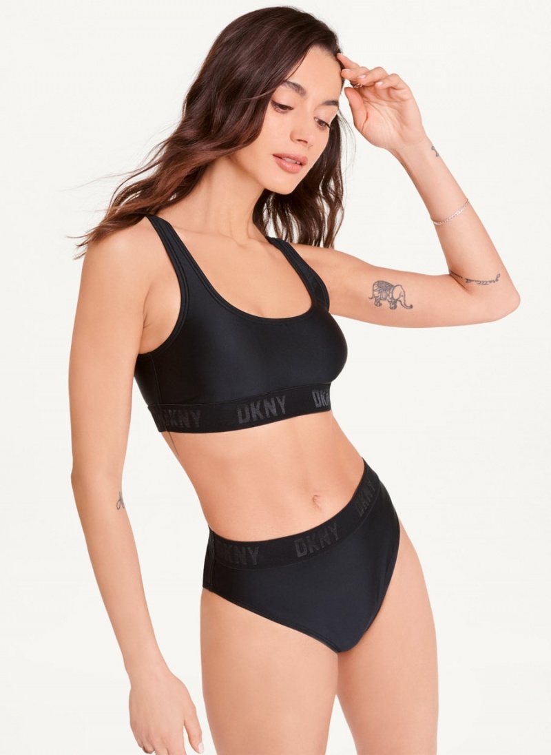 DKNY Scoop Neck Women's Bikini Top Black | Ireland_D0629