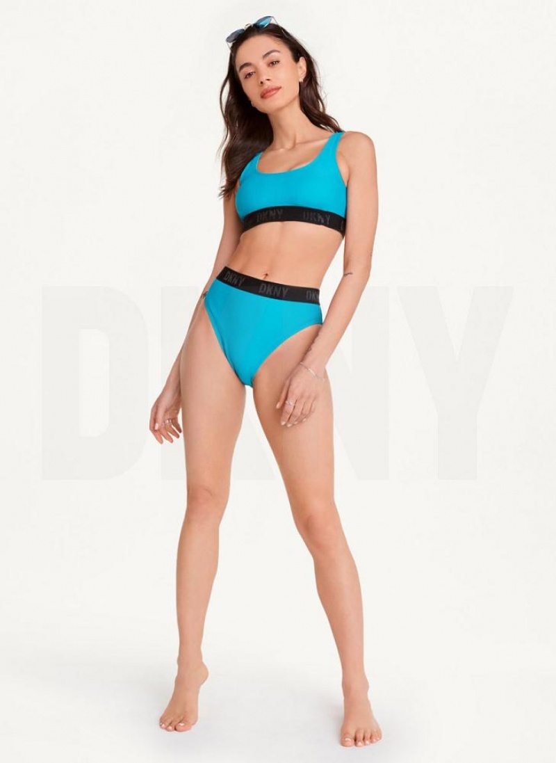 DKNY Scoop Neck Women's Bikini Top Blue | Ireland_D0881