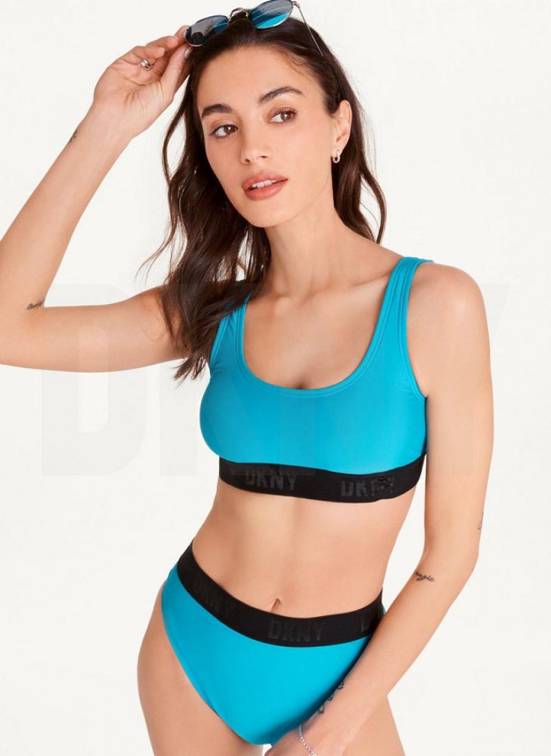 DKNY Scoop Neck Women's Bikini Top Blue | Ireland_D0881