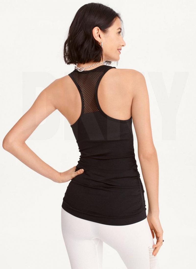 DKNY Seamless Racerback Ruched Women's Tank Top Black | Ireland_D1315