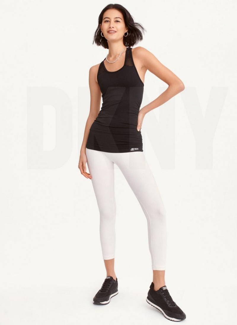 DKNY Seamless Racerback Ruched Women's Tank Top Black | Ireland_D1315