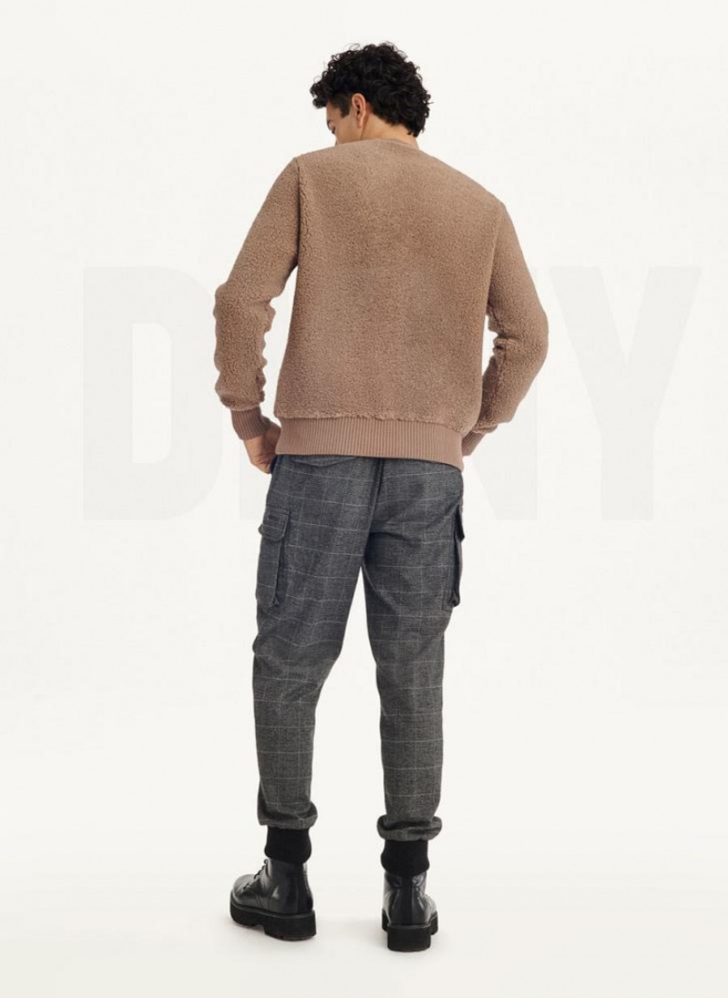 DKNY Sherpa Long Sleeve Crew Men's Sweatshirts Khaki | Ireland_D0147