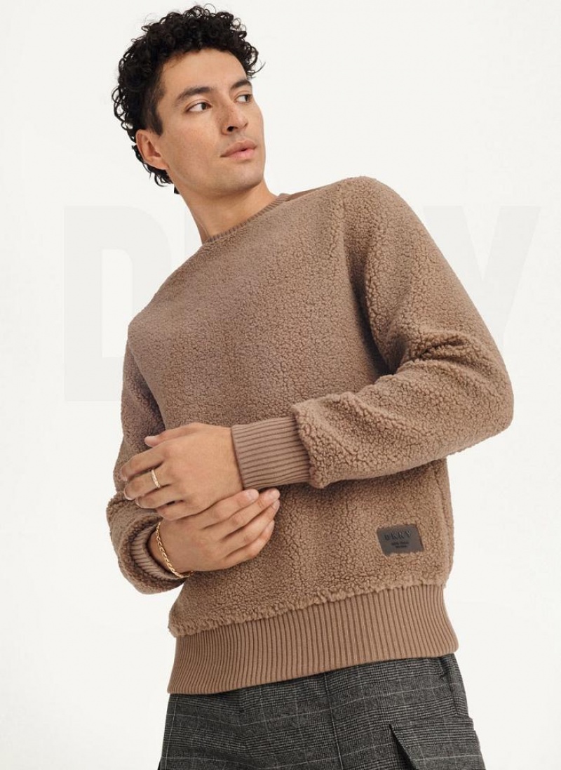 DKNY Sherpa Long Sleeve Crew Men\'s Sweatshirts Khaki | Ireland_D0147