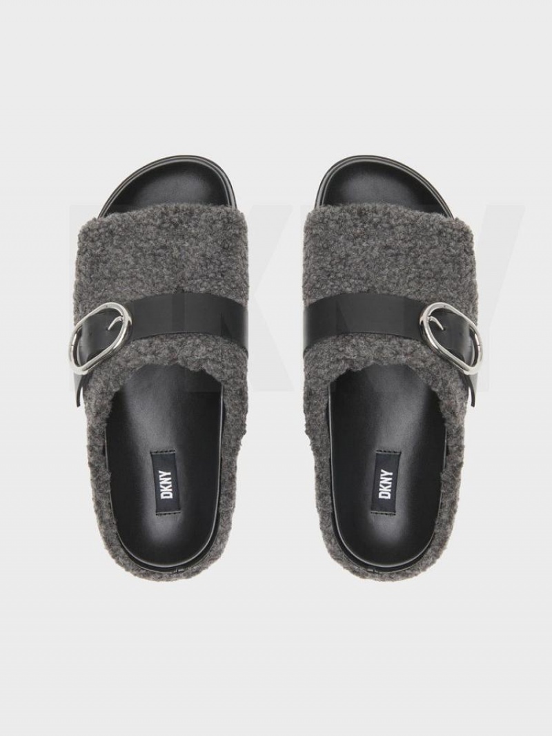 DKNY Sherpa Slipper Women's Slides Black | Ireland_D1435