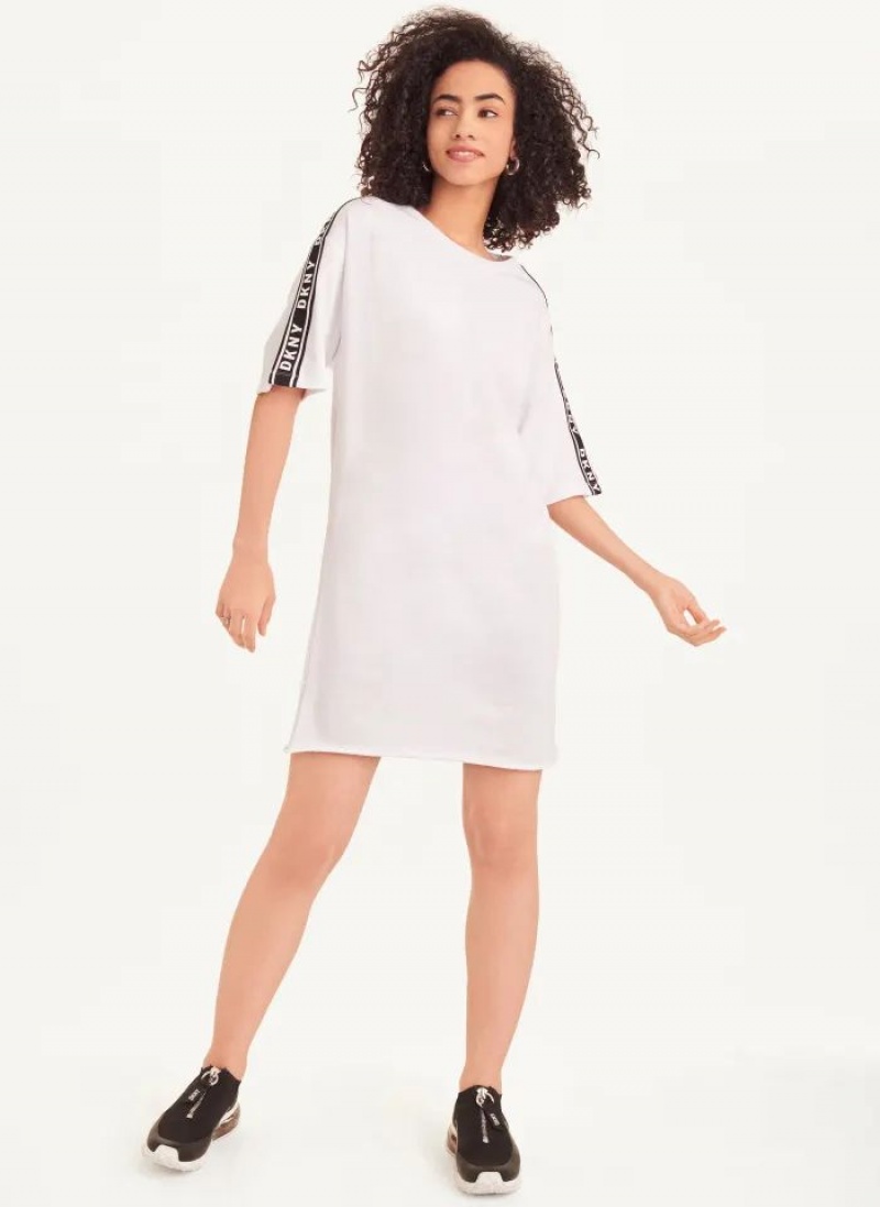 DKNY Short Sleeve Cotton French Terry Women's Dress White | Ireland_D1780