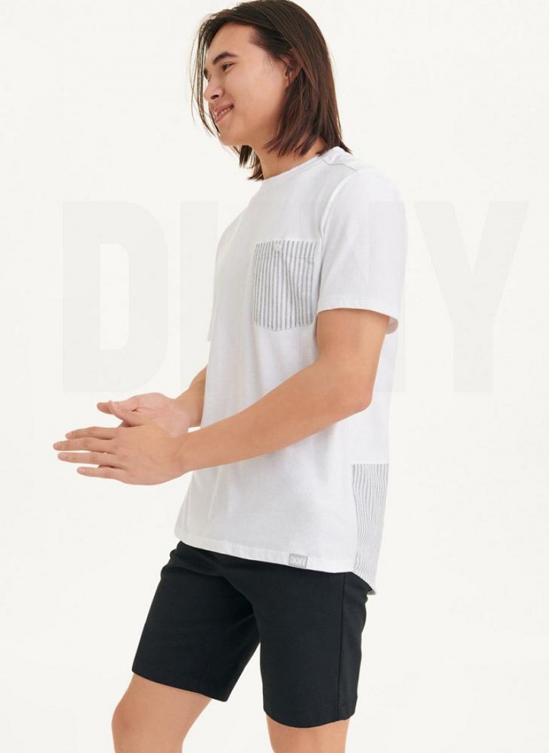 DKNY Short Sleeve Crew Contrast Pocket Men's T Shirts White | Ireland_D0159