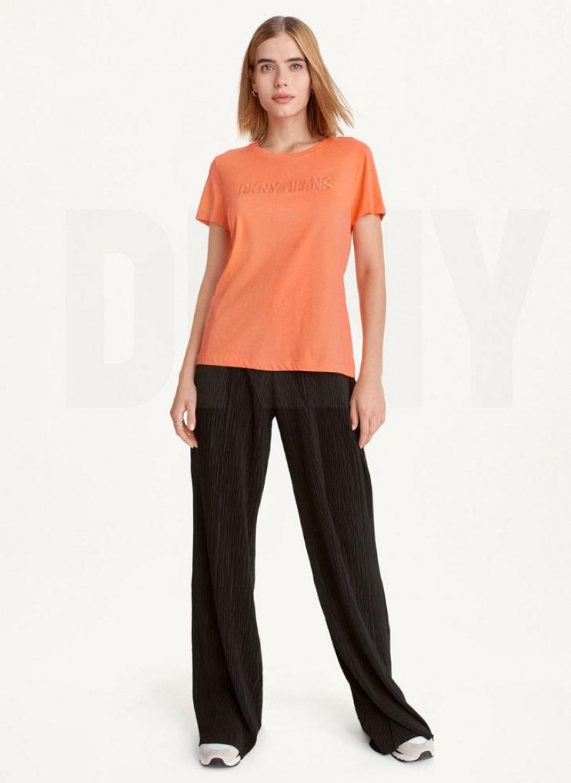 DKNY Short Sleeve Embossed Logo Women's T Shirts Orange | Ireland_D1851