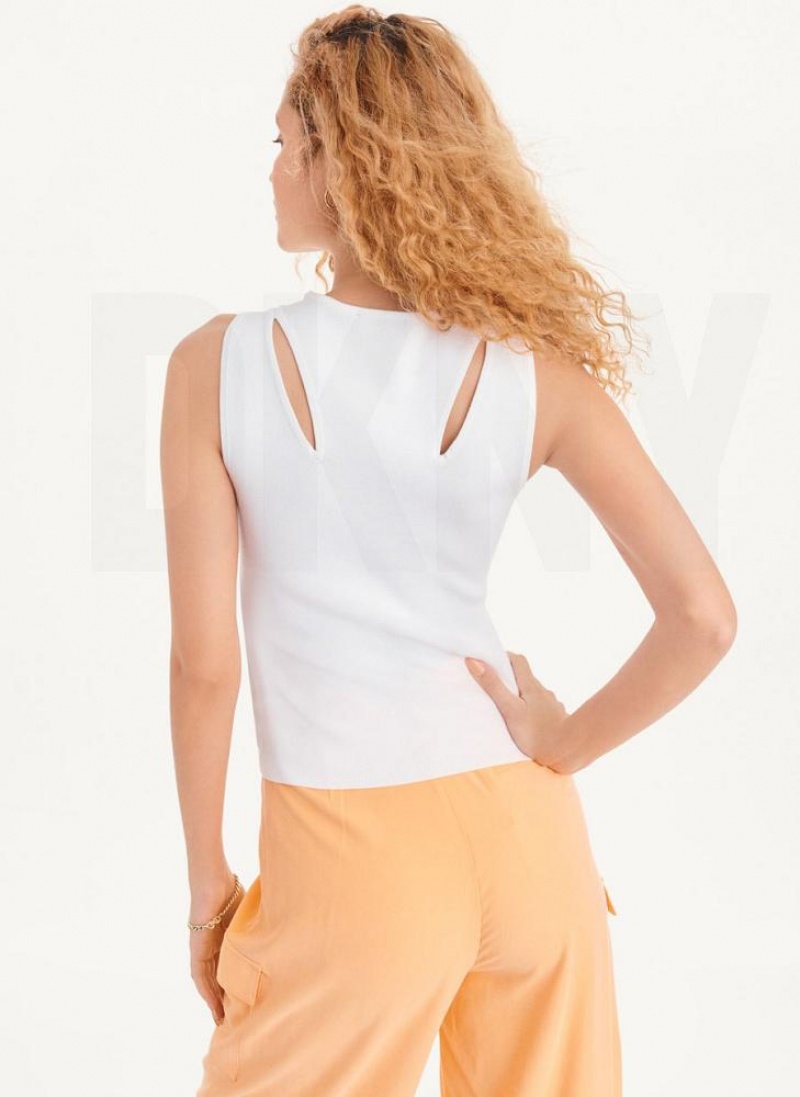 DKNY Shoulder Cut Out Sweater Women's Tank Top White | Ireland_D0628