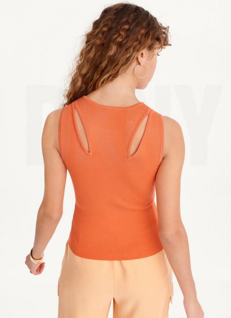 DKNY Shoulder Cut Out Sweater Women's Tank Top Orange | Ireland_D0607