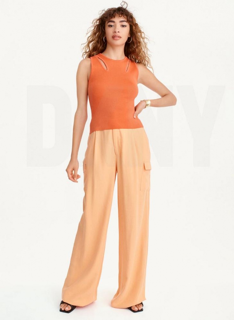 DKNY Shoulder Cut Out Sweater Women's Tank Top Orange | Ireland_D0607