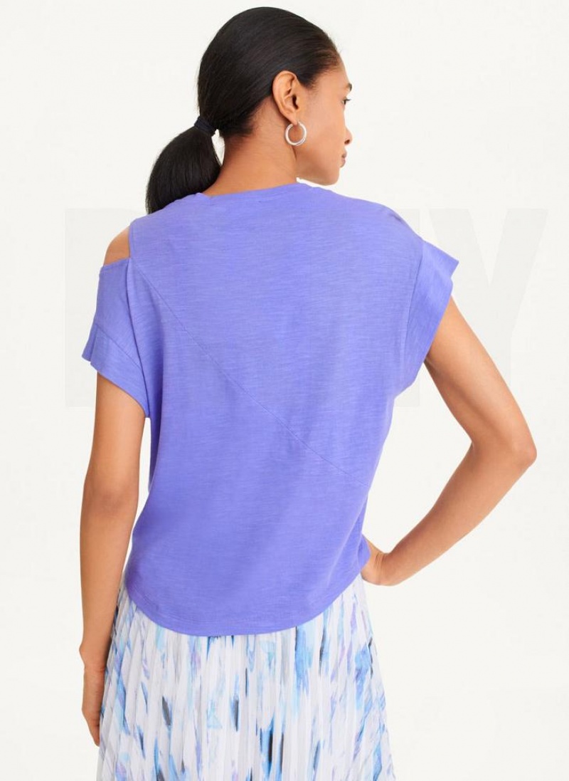 DKNY Shoulder Cut Out Women's T Shirts Blue | Ireland_D0424