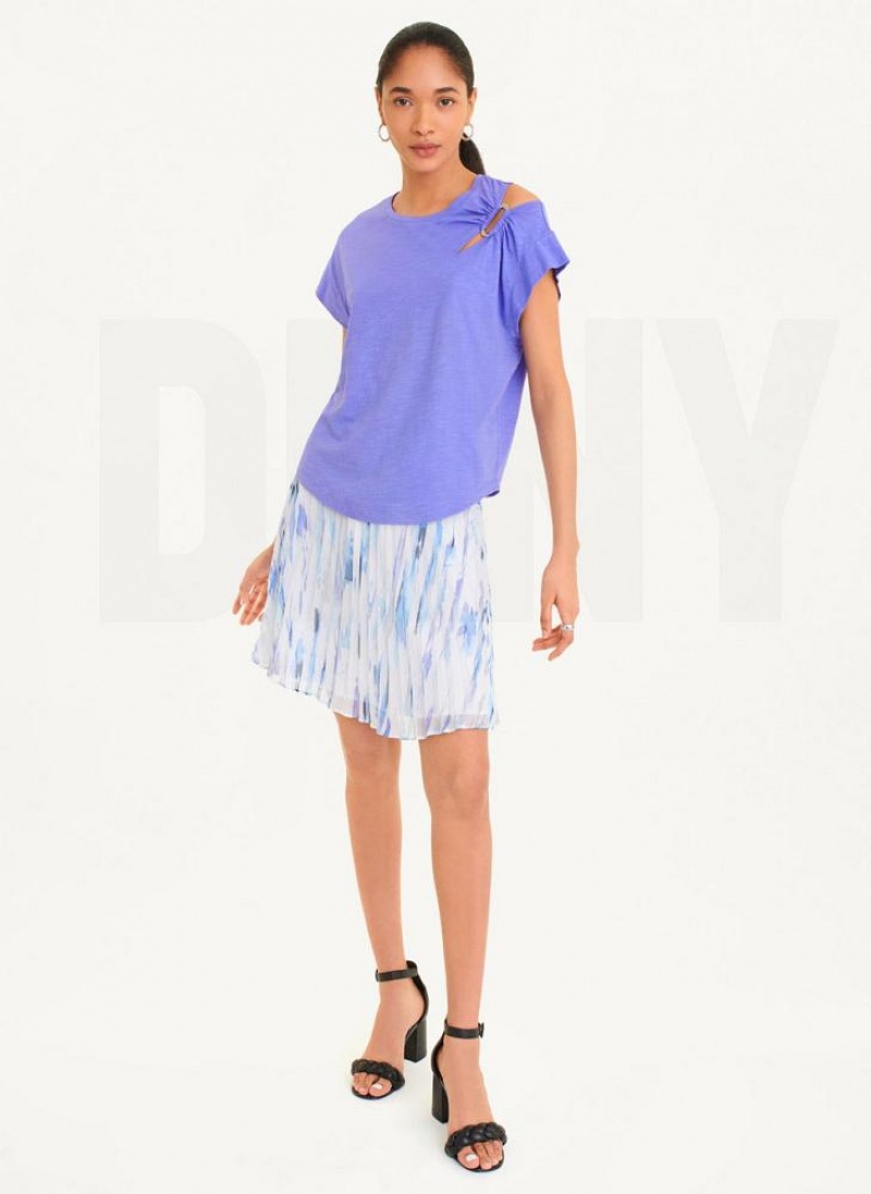 DKNY Shoulder Cut Out Women's T Shirts Blue | Ireland_D0424