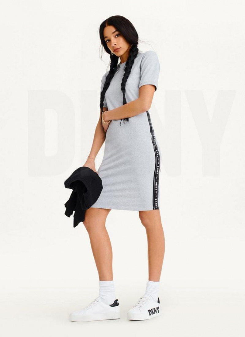 DKNY Side Logo Taping Women's Dress Grey | Ireland_D0924