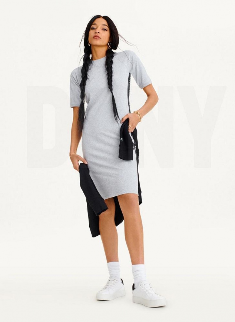 DKNY Side Logo Taping Women's Dress Grey | Ireland_D0924