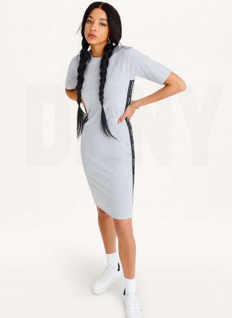 DKNY Side Logo Taping Women's Dress Grey | Ireland_D0924