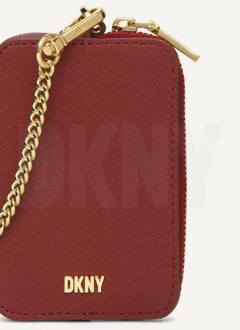 DKNY Sidney Card Pouch Women's Wallets Burgundy | Ireland_D1574