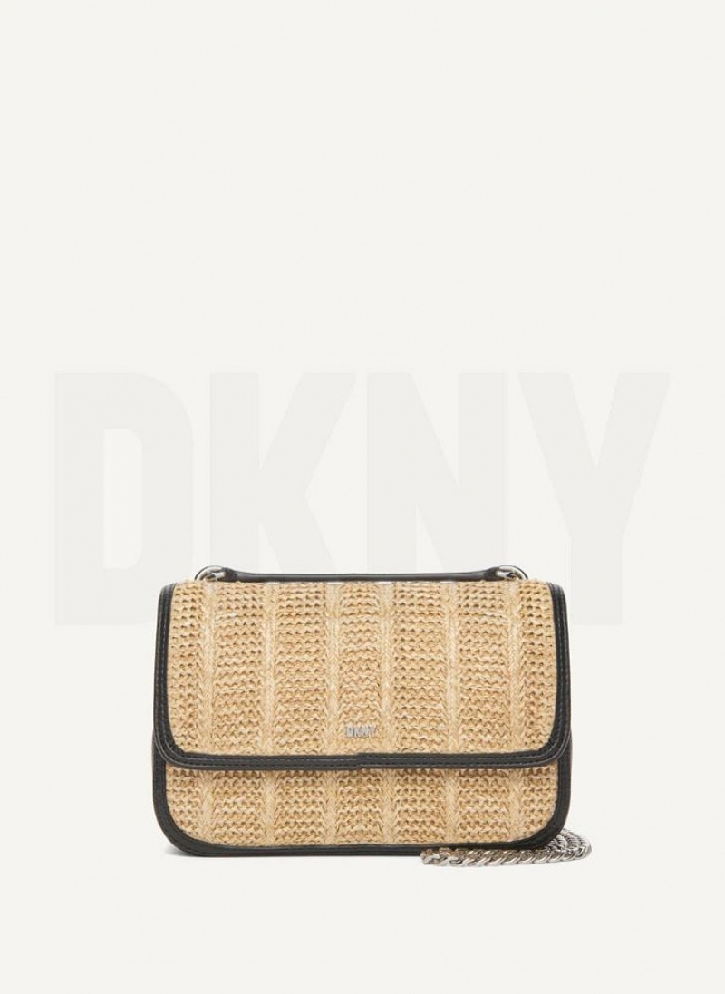 DKNY Sina Basketweave Flap Women\'s Shoulder Bags Beige / Black | Ireland_D0937