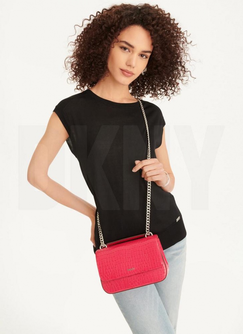 DKNY Sina Croco Flap Women's Shoulder Bags Pink | Ireland_D0498