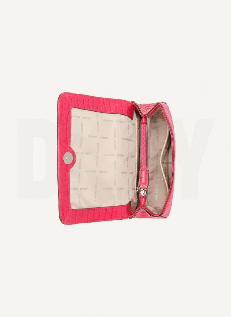 DKNY Sina Croco Flap Women's Shoulder Bags Pink | Ireland_D0498