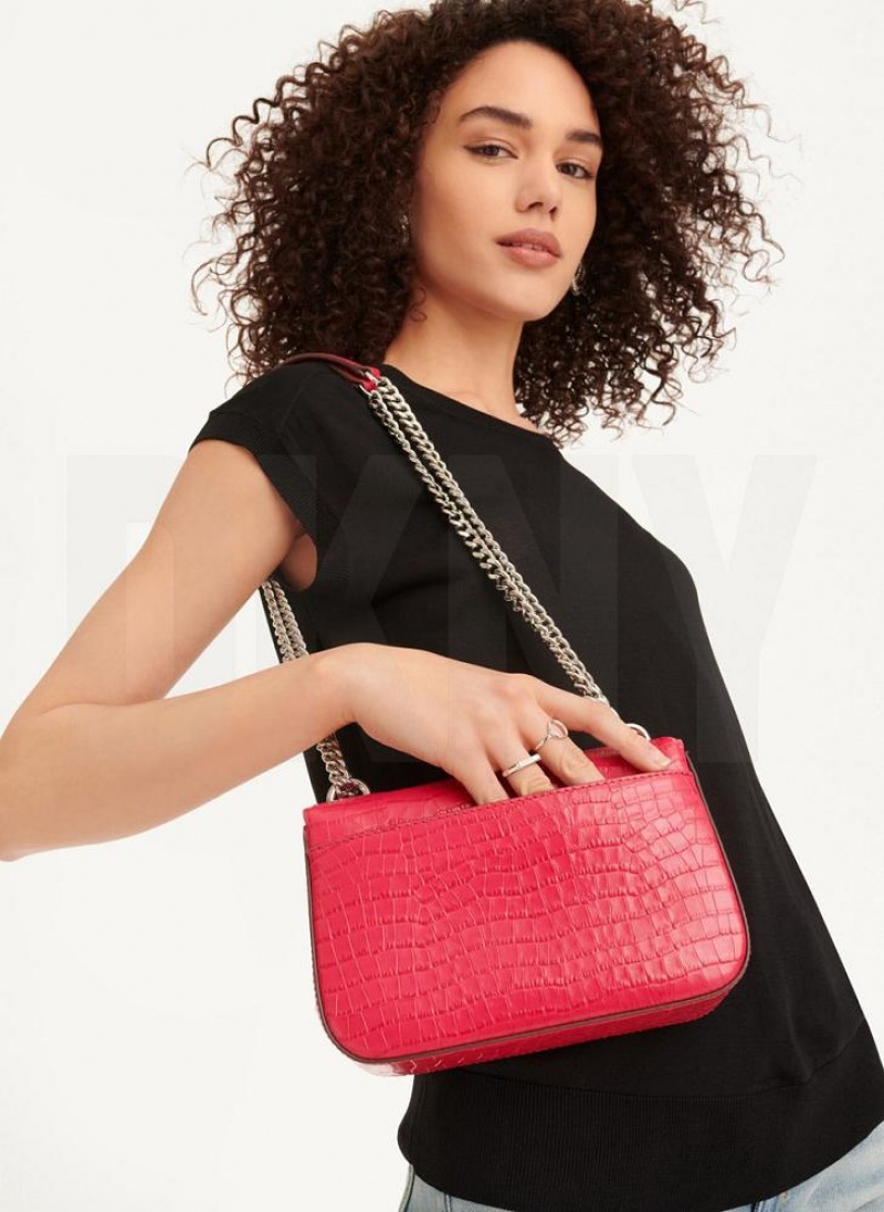 DKNY Sina Croco Flap Women's Shoulder Bags Pink | Ireland_D0498