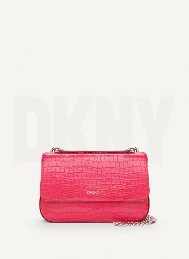 DKNY Sina Croco Flap Women\'s Shoulder Bags Pink | Ireland_D0498