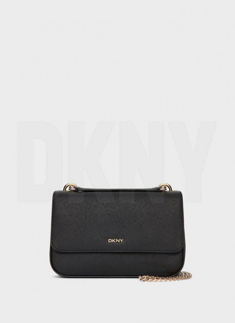 DKNY Sina Flap Women's Shoulder Bags Black / Gold | Ireland_D1623