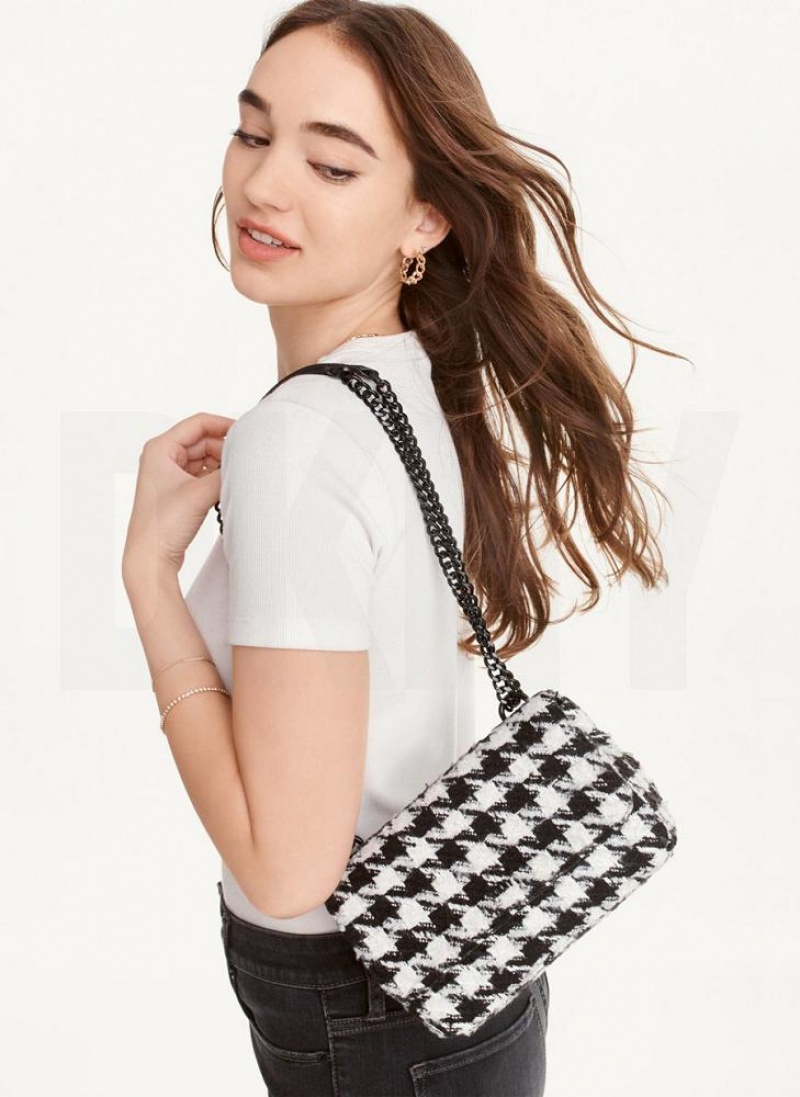 DKNY Sina Houndstooth Flap Women's Shoulder Bags Black / White | Ireland_D1910